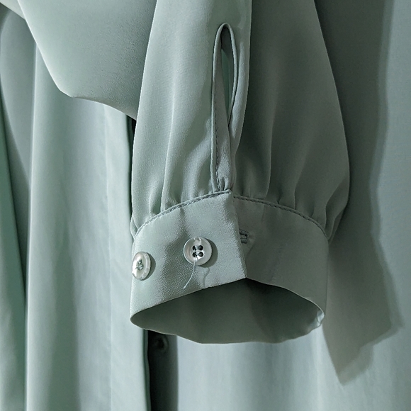 Vintage Light Teal Button Neck Wrap Long Sleeve Size 12 - Picture 4 of 6